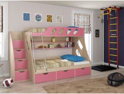 Кровать двухъярусная Дельта-20.01 с лестницей розовая