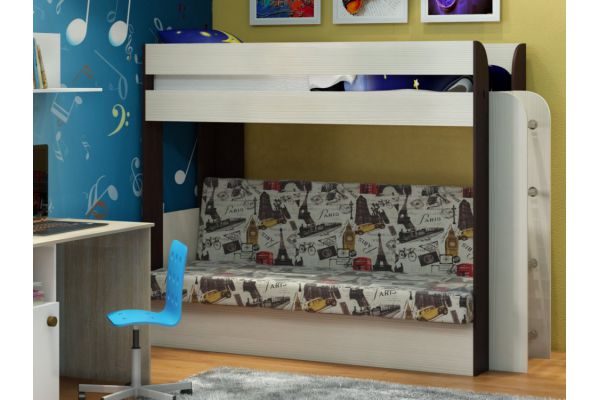 Двухъярусная кровать с диваном Карамель 75 Бодега темный-Биг Бен