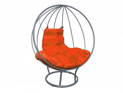 Кресло Кокон Круглый на подставке каркас серый-подушка оранжевая