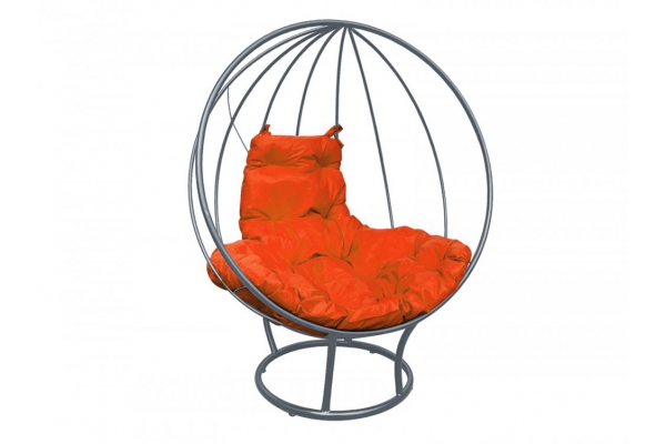 Кресло Кокон Круглый на подставке каркас серый-подушка оранжевая