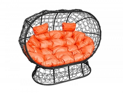 Подвесной диван Кокон Лежебока на подставке каркас чёрный-подушка оранжевая