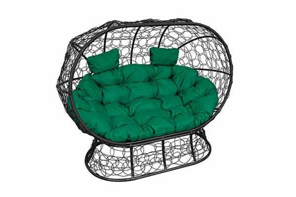 Подвесной диван Кокон Лежебока на подставке каркас чёрный-подушка зелёная