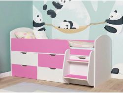 Кровать Малыш-7 белое дерево-розовый