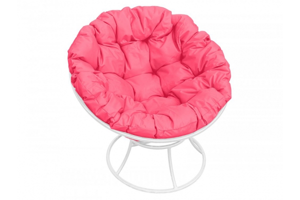 Кресло Папасан без ротанга каркас белый-подушка розовая