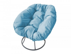 Кресло Пончик без ротанга каркас серый-подушка голубая