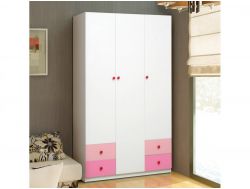 Шкаф 3-х дверный с ящиками Радуга розовый