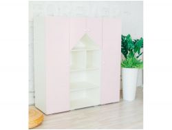 Шкаф-стеллаж Домик с пеналами бело-розовый