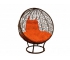 Кресло Кокон Круглый на подставке ротанг каркас коричневый-подушка оранжевая