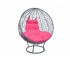 Кресло Кокон Круглый на подставке ротанг каркас серый-подушка розовая