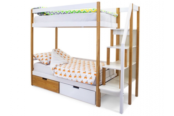 Двухъярусная кровать Svogen с ящиками дерево-белый