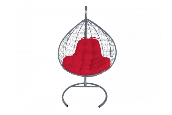 Подвесное кресло Кокон XL ротанг каркас серый-подушка красная