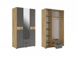 Шкаф трехдверный с зеркалом Адам дуб крафт золотой/графит