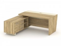 Стол руководителя с тумбой Корнер COR.SRT-18 (L) Гикори Песочный/Ваниль