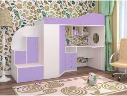 Кровать-чердак Кадет-1 Белое дерево-Ирис