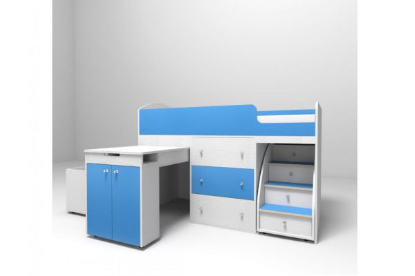 Кровать-чердак Малыш 1600 бело-голубой