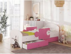 Кровать Мозаика с бортиками и ящиком белый с розовым