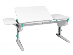 Парта СУТ 45 с боковой полкой белый-аквамарин