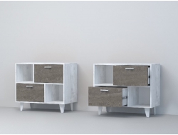 Тумба Эго Т-1 2 ящика на ножках бетон светлый/камень темный