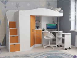 Кровать-чердак Юниор-4 белый-оранж