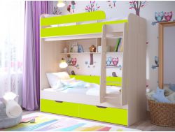 Кровать двухъярусная Юниор 5 дуб молочный-лайм