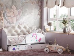 Кровать Звездочка с бортиком Белый-кофе с молоком