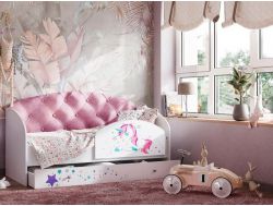 Кровать Звездочка с бортиком Белый-розовый